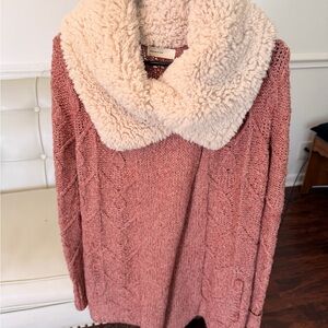 Anthropologie Sleeping On Snow Cable Knit Sweater with Cream Collar